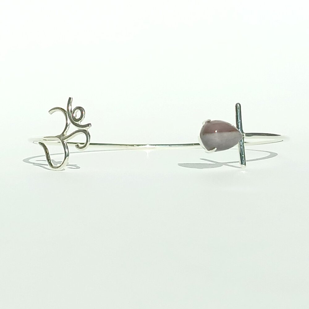 925 Sterling Silver Bangle Bracelet – Delicate Natural Purple Mookaite Jasper